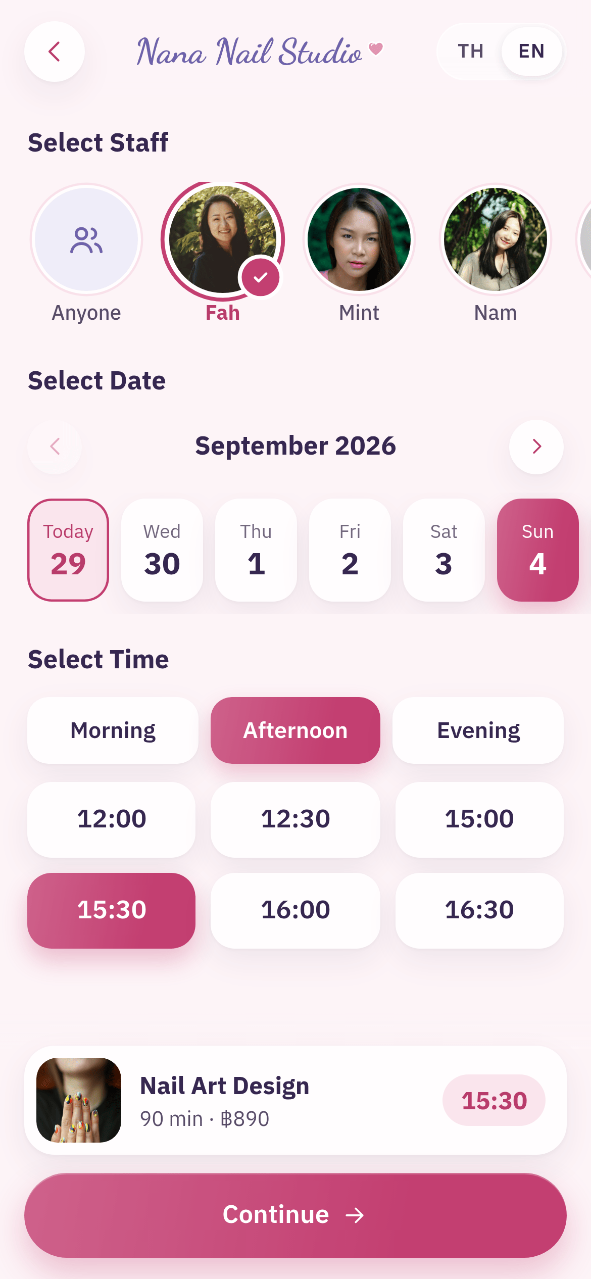 A customer picking an available time on their phone — only genuinely free slots are offered