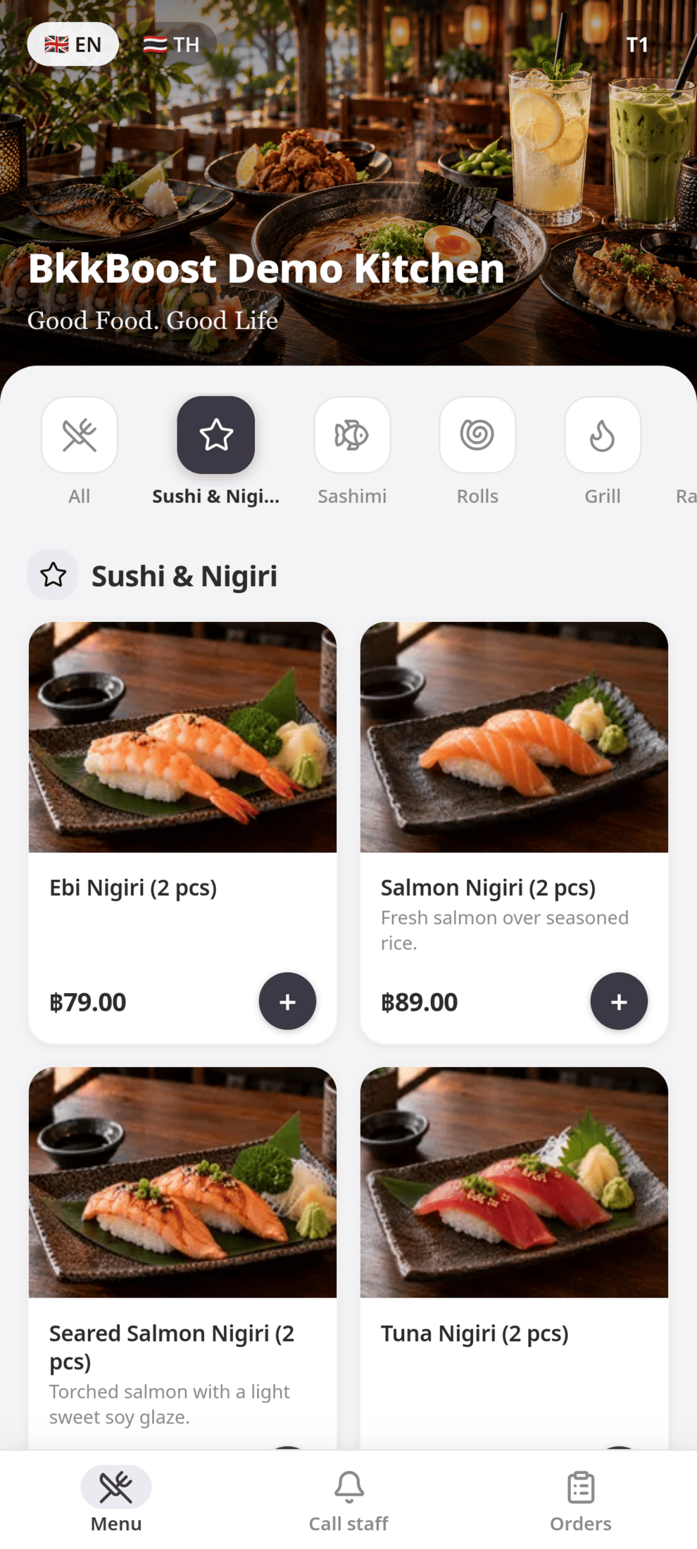 A customer ordering from the menu on their own phone after scanning the table QR code