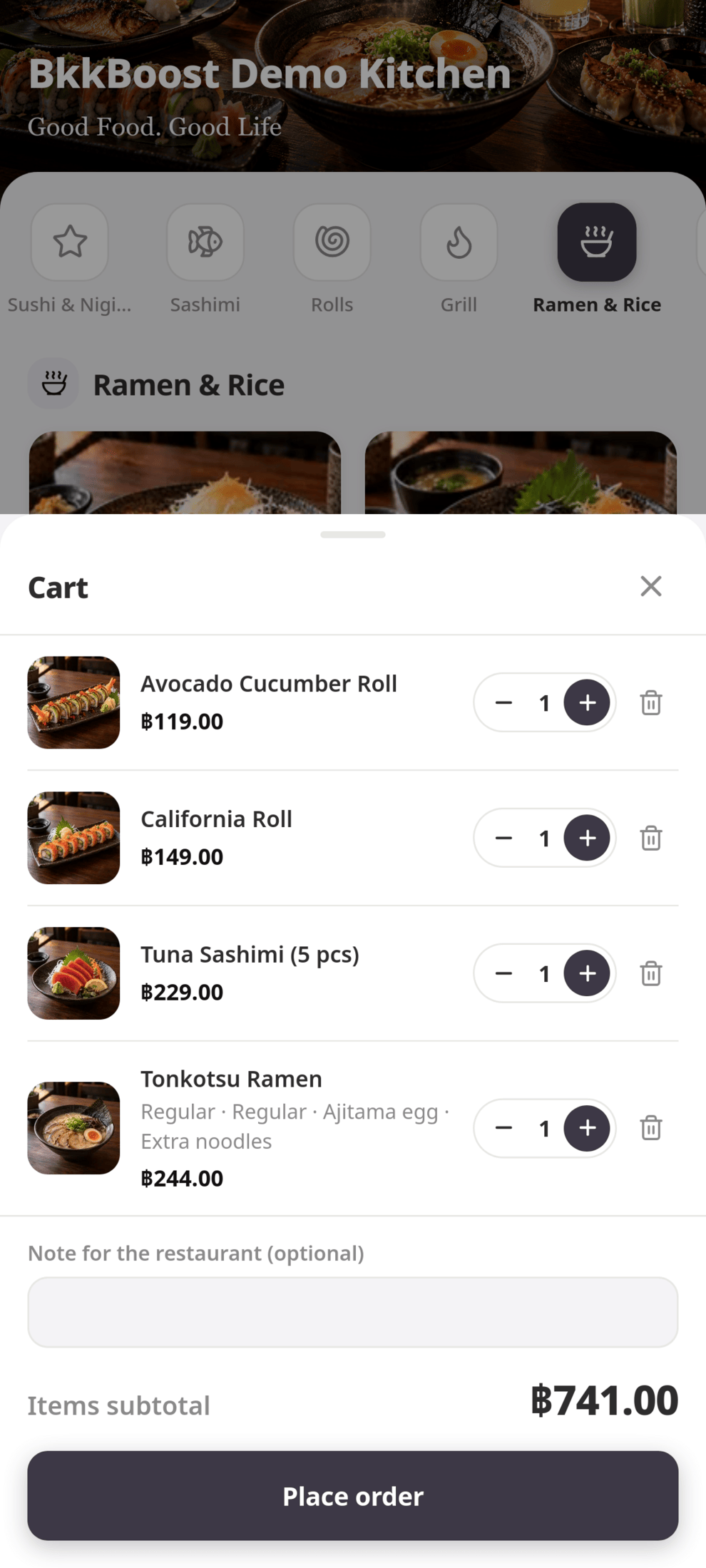 Customer adding items to their order