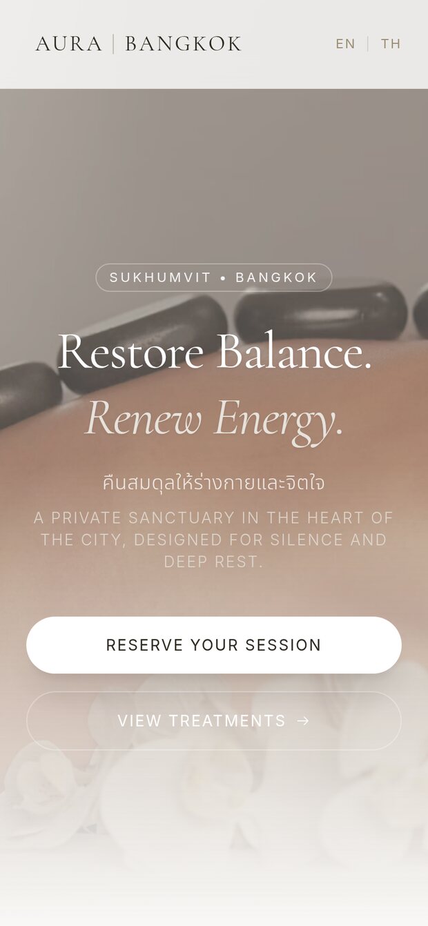 The same spa website design example on a phone